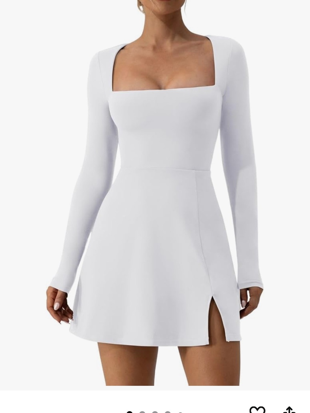 Square-Neck Long-Sleeve White Mini Dress